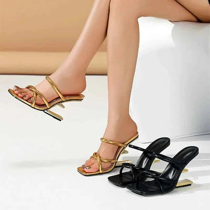Metal Fretwork Wedges Slippers Women