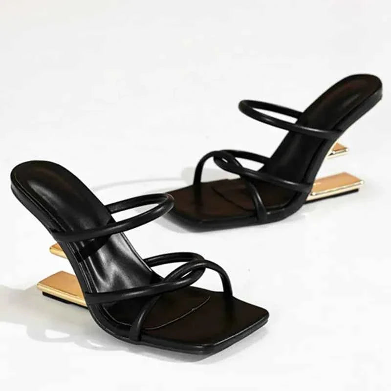 Metal Fretwork Wedges Slippers Women