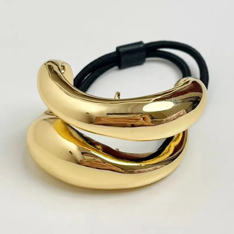Metal Irregular Double-layer Hair Bands Ropes for Women - F Gold