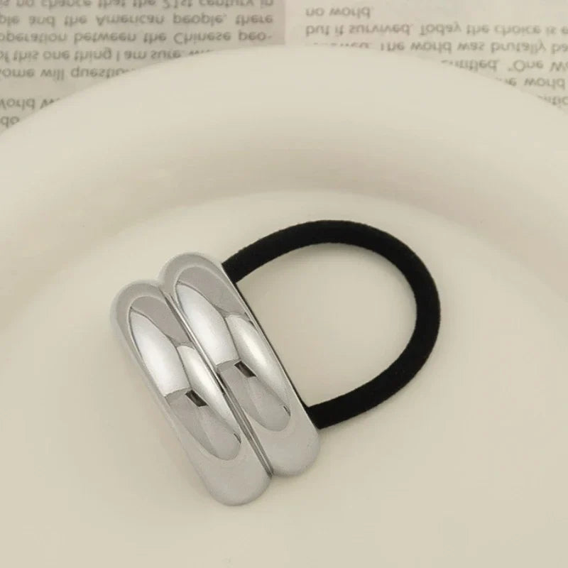 Metal Irregular Golden Rubber Bands Elastic Hair Scrunchies - Silver4