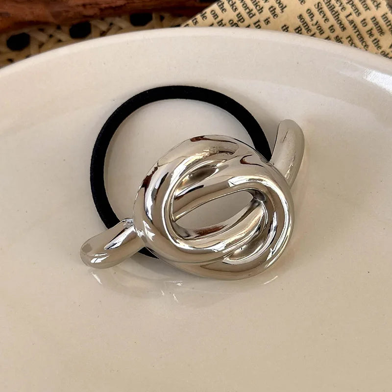 Metal Irregular Golden Rubber Bands Elastic Hair Scrunchies - Silver5