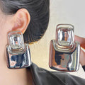 Metal Square Geometric Crystal Large Earrings for Women