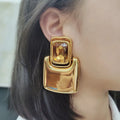 Metal Square Geometric Crystal Large Earrings for Women