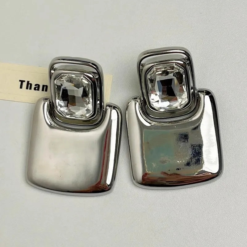 Metal Square Geometric Crystal Large Earrings for Women - A2 7CM / CHINA