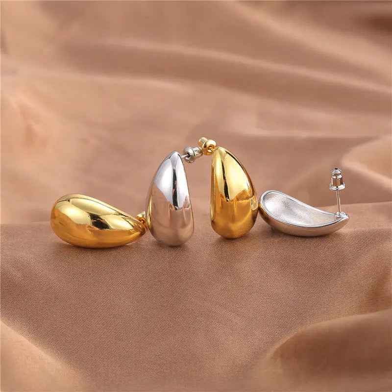 Metal Texture High-grade Earrings Golden Water Drop - Norellé