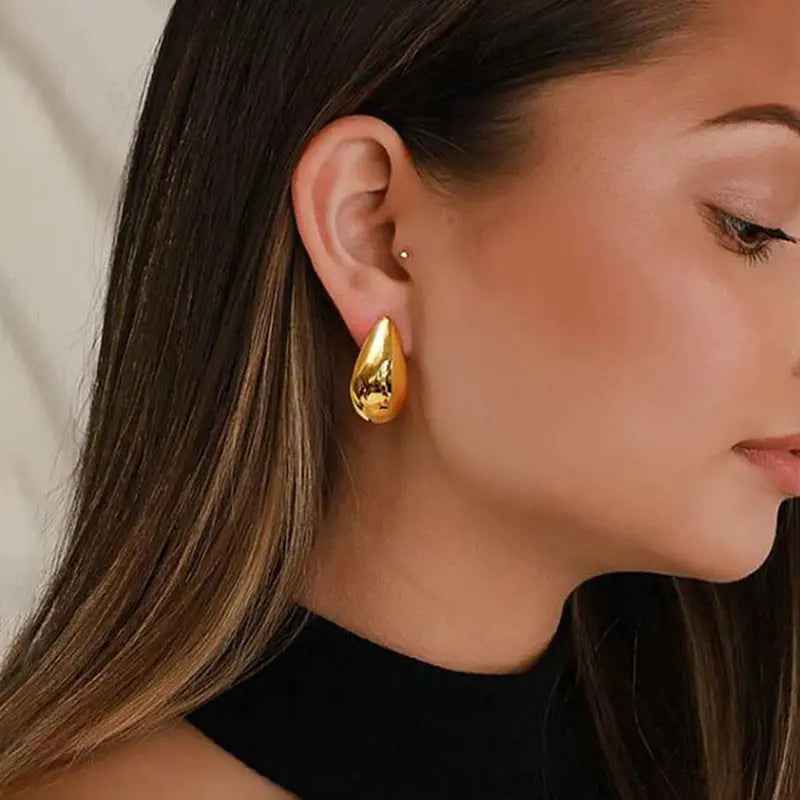 Metal Texture High-grade Earrings Golden Water Drop - Norellé