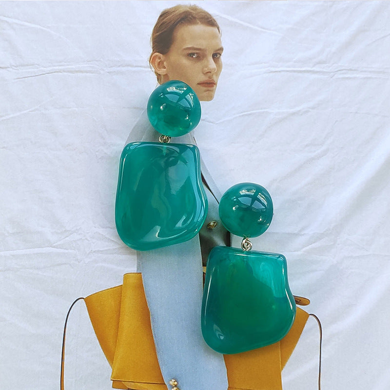 Metallic Texture Transparent Resin Earrings - Green - electronic accessories