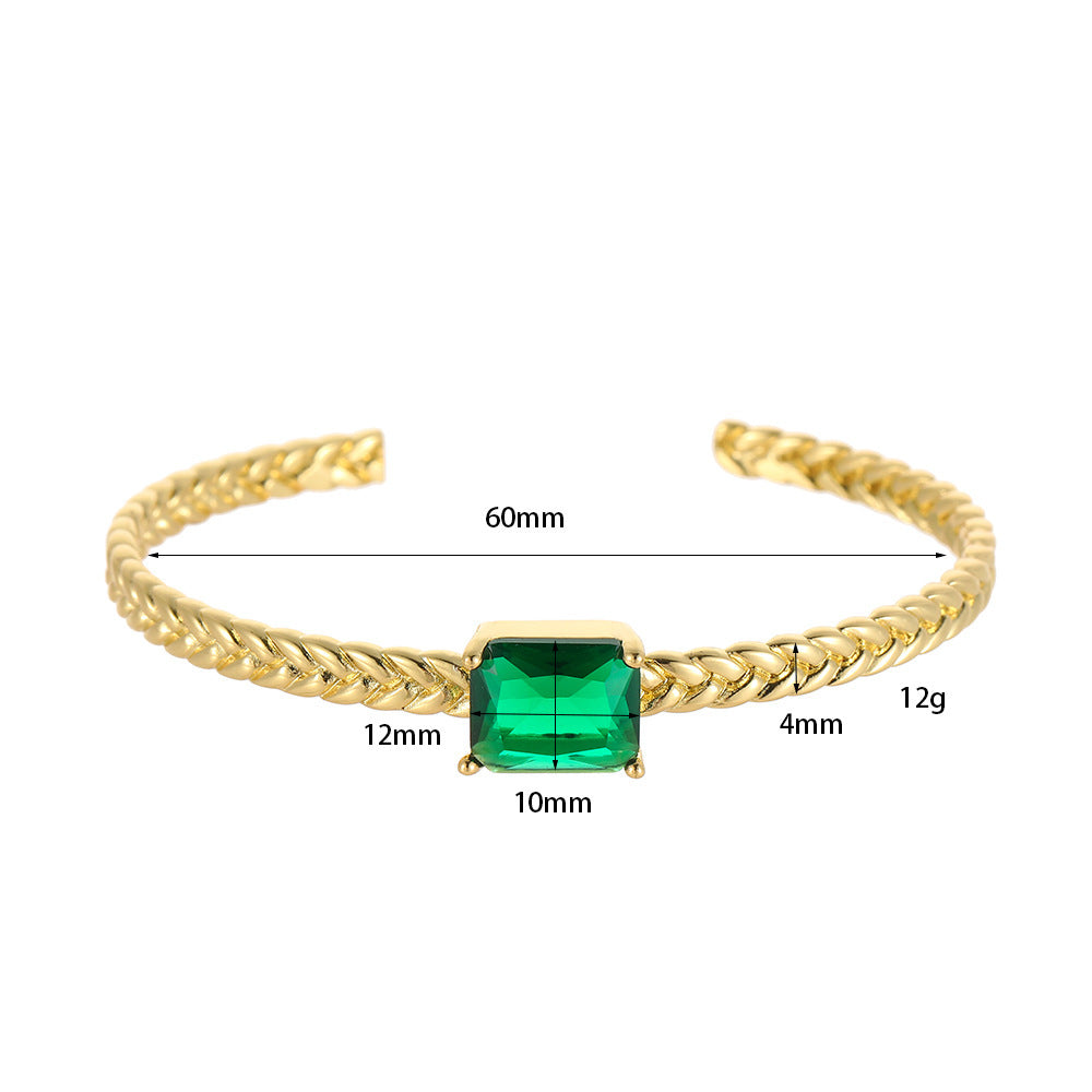 Micro-inlaid Color Zirconium Emerald Temperament Bracelet - 14K Gold XZ382 - electronic accessories