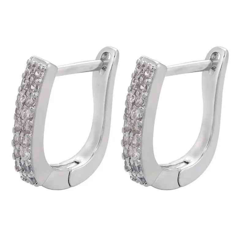 Micro-inlaid Colorful Crystals Ear Clip Horseshoe - White Gold Color Diamond - electronic accessories