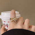 Micro Inlaid Zircon Bow Ring Female Personalized Minority Geometric - J287 Gold / Adjustable Opening - electronic