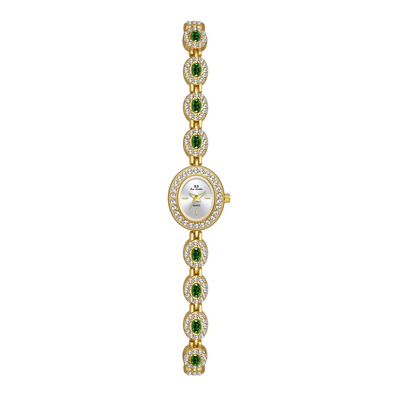 Mid-ancient Fashion Oval Colored Gems Rainbow Watch - Golden Green - electronic accessories