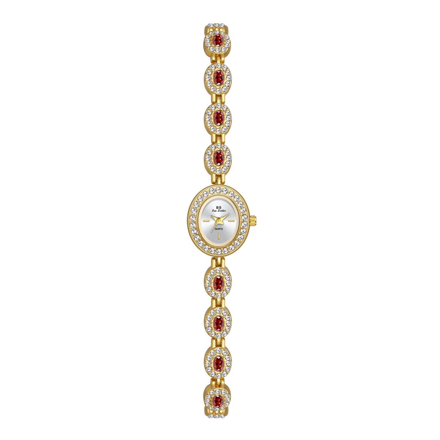 Mid-ancient Fashion Oval Colored Gems Rainbow Watch - Golden Red - electronic accessories