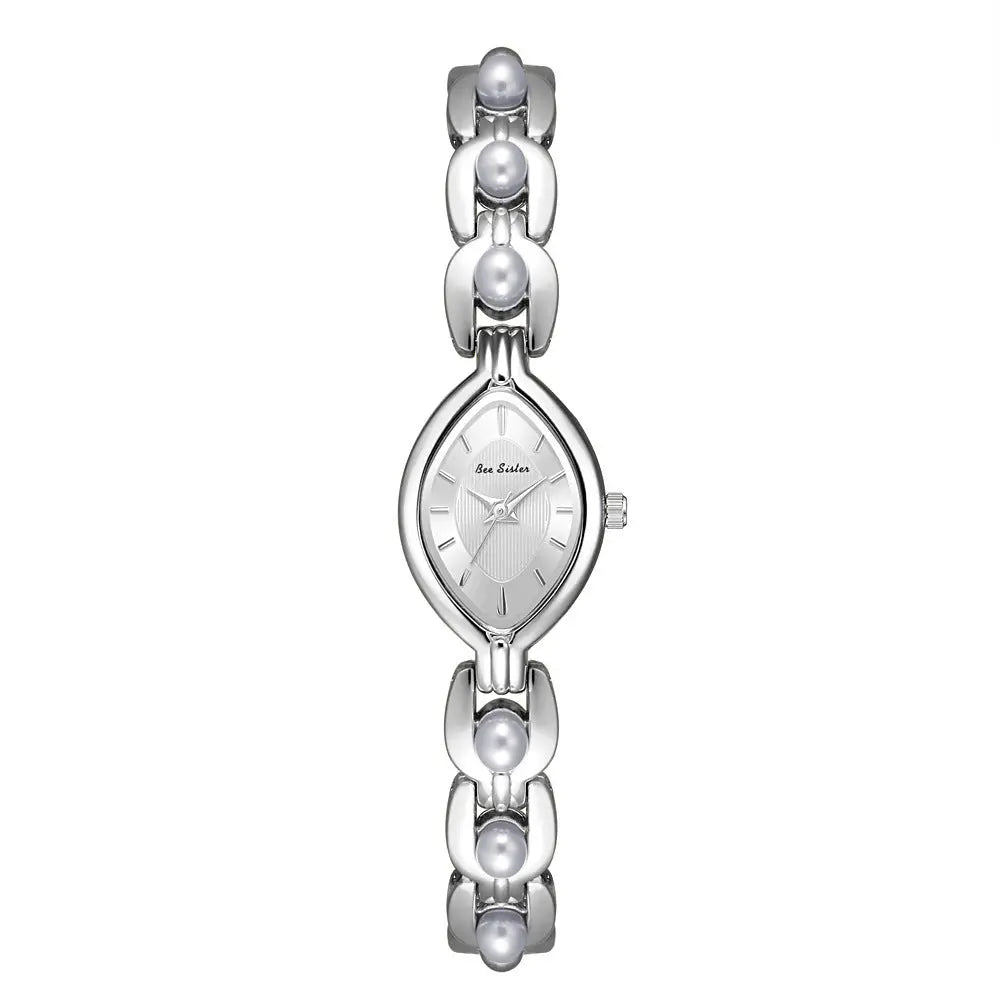 Mid-ancient Light Luxury Imitation Pearl Elegant Women’s Watch - Classic Silver - electronic accessories