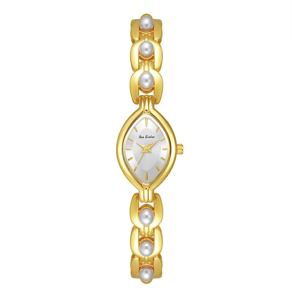 Mid-ancient Light Luxury Imitation Pearl Elegant Women’s Watch - Gold White - electronic accessories