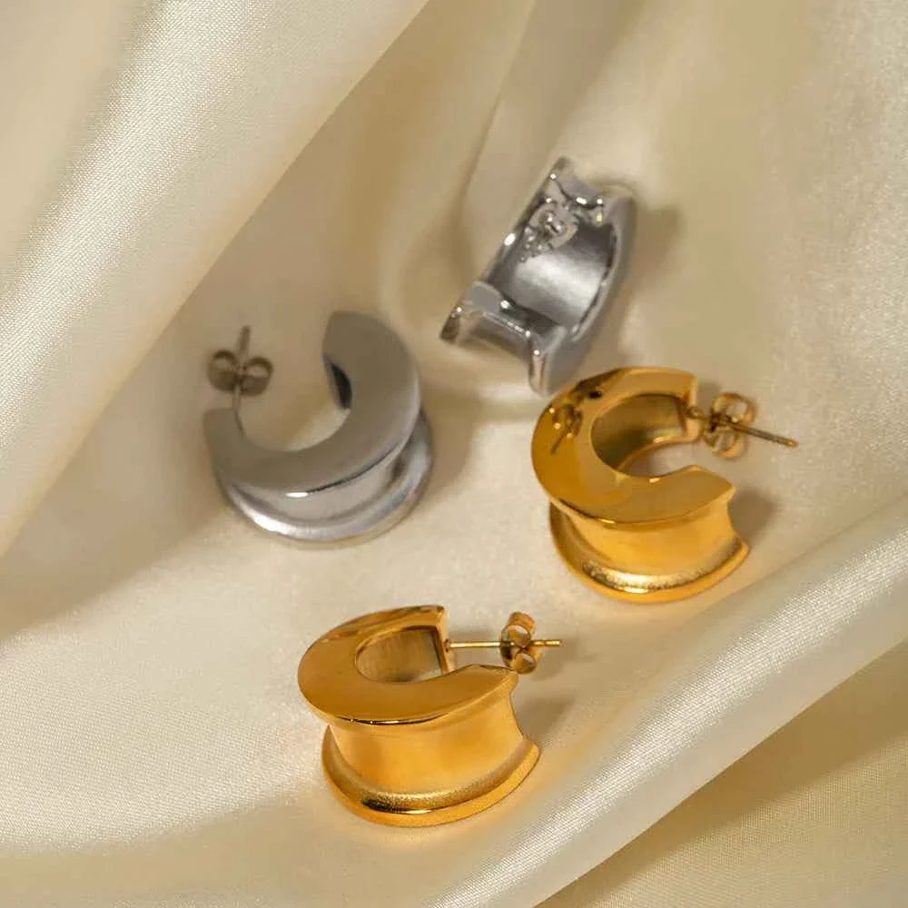 Minimalist Glossy Stainless Steel Metal Geometry Texture Stud Earrings