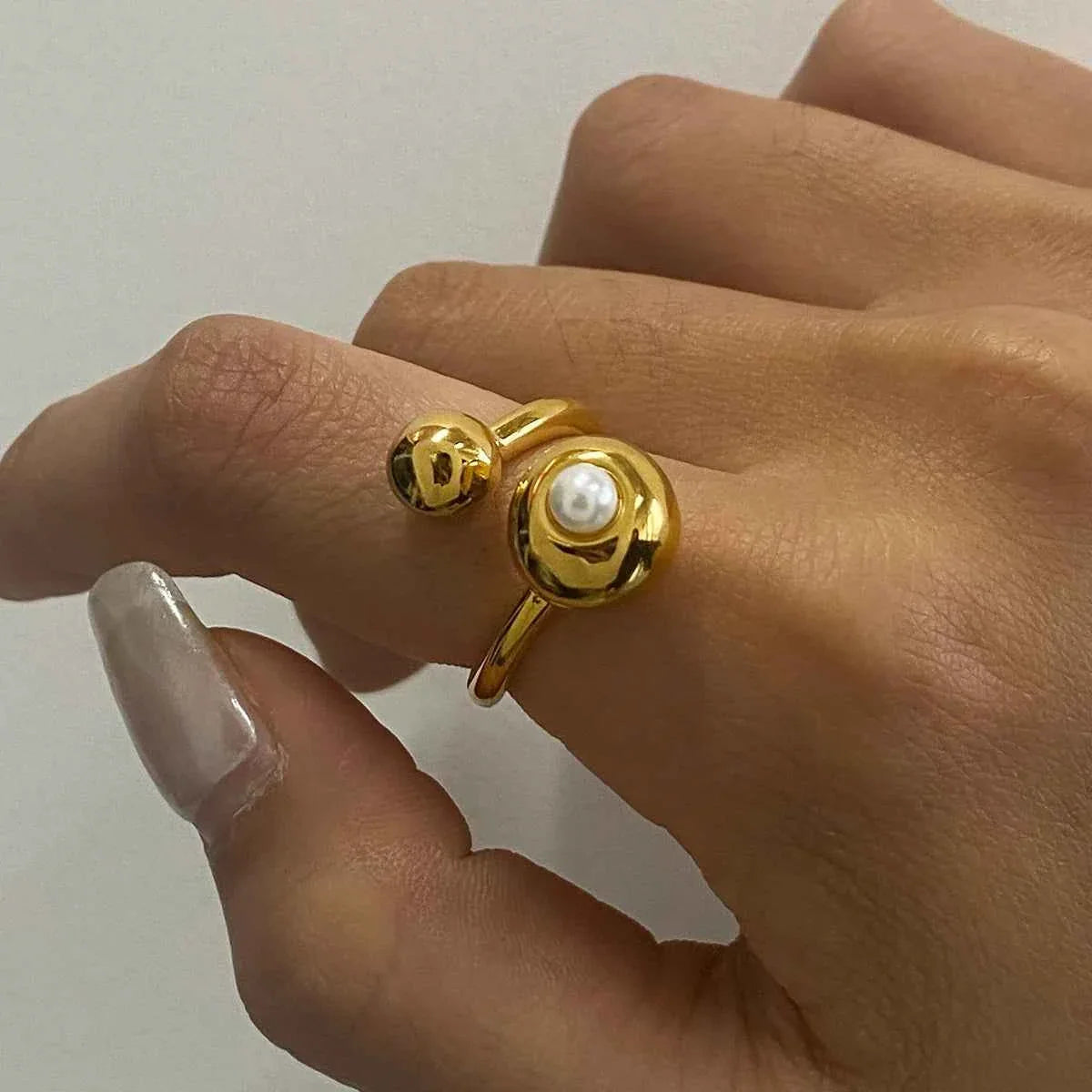 Minimalist Spherical Ring Pearl Irregular Adjustable Ring