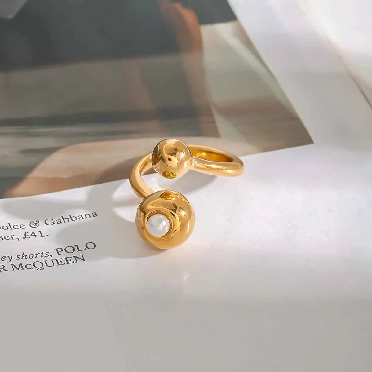 Minimalist Spherical Ring Pearl Irregular Adjustable Ring