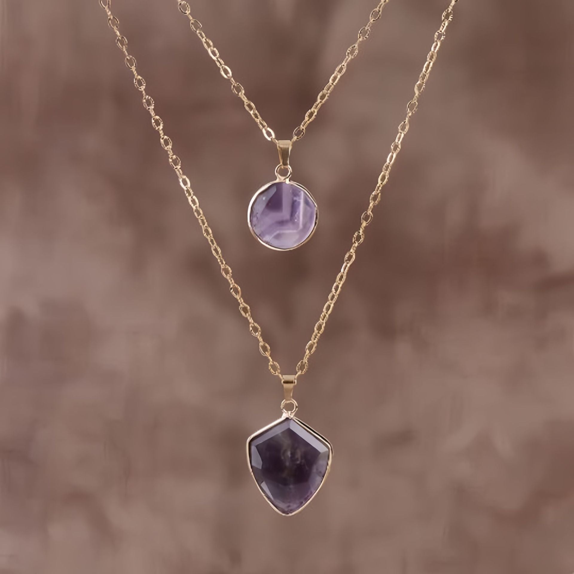 Moonstone Pendant Double Chain Necklace - Amethyst Shield - electronic accessories