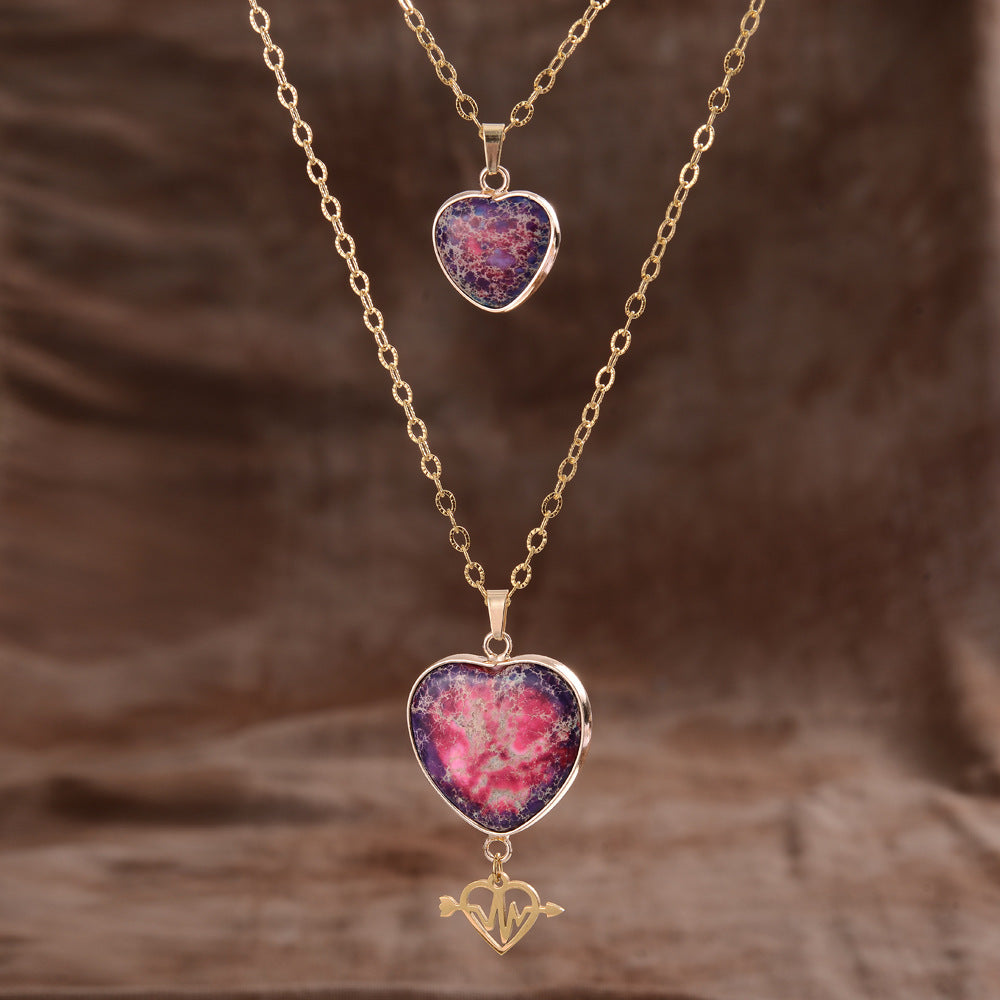 Moonstone Pendant Double Chain Necklace - Peach Heart Emperor Stone - electronic accessories