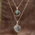 Moonstone Pendant Double Chain Necklace - Shield - electronic accessories