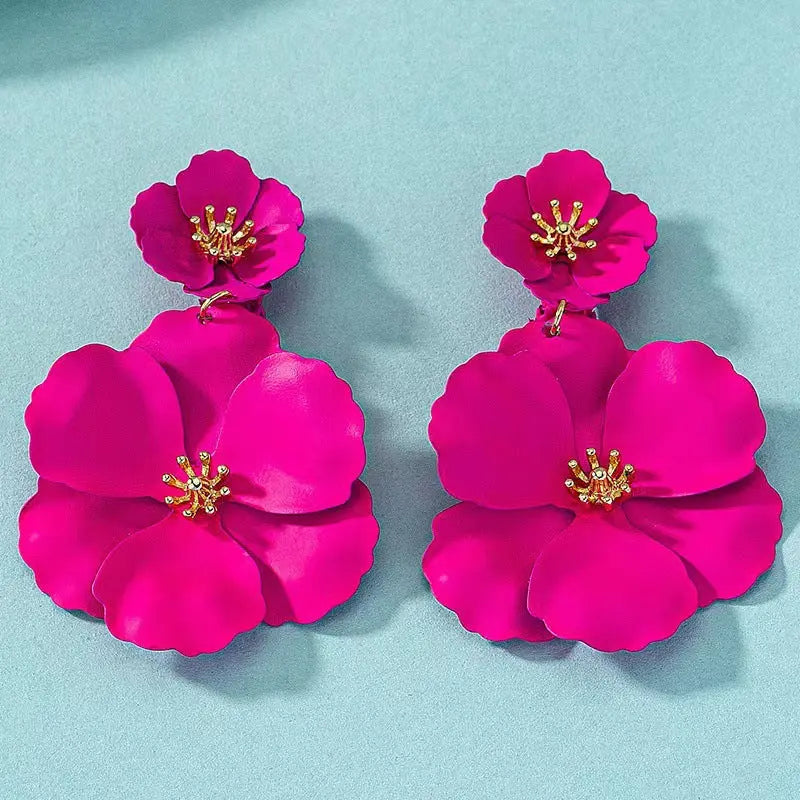 Mori Girl Flower Earrings Retro Long - Dark Pink - electronic accessories