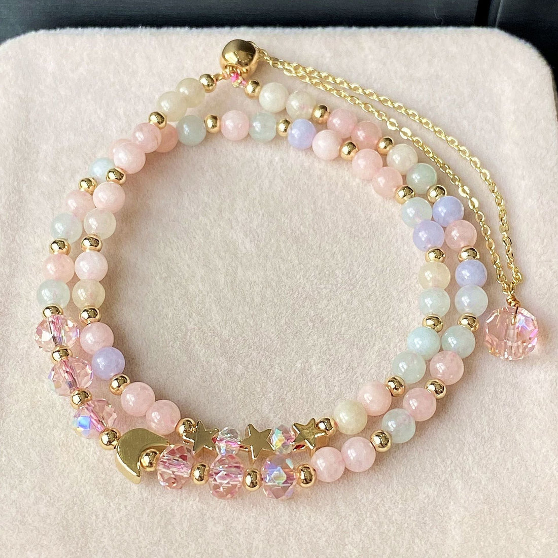 Multi Layer Bracelet With Morganite Chalcedony Matching - Bracelets - electronic accessories