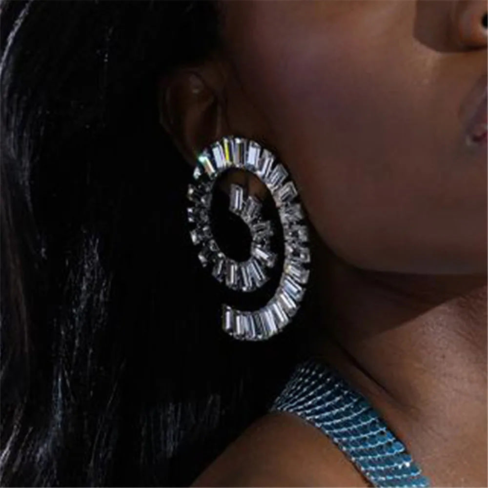 Multi-layer Irregular Rhinestone Spiral Earrings - electronic accessories