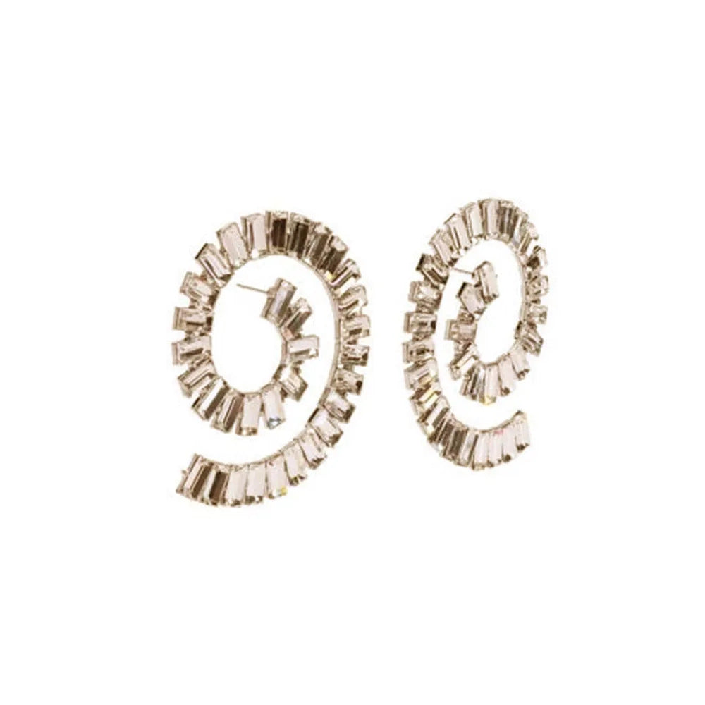 Multi-layer Irregular Rhinestone Spiral Earrings - Gold Plating - electronic accessories