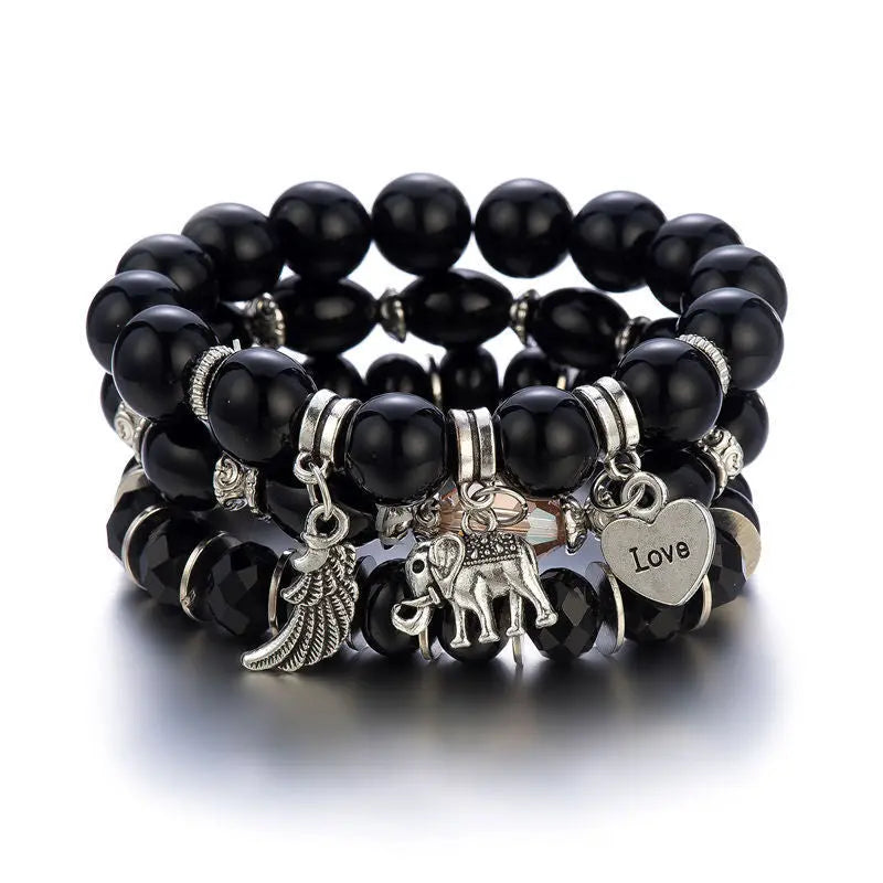 Multi-layer Wooden Bead Beaded Bracelet Elastic - B0005 Black - electronic accessories
