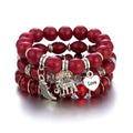Multi-layer Wooden Bead Beaded Bracelet Elastic - B0005 Red - electronic accessories