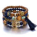 Multi-layer Wooden Bead Beaded Bracelet Elastic - B0010 Blue Black - electronic accessories