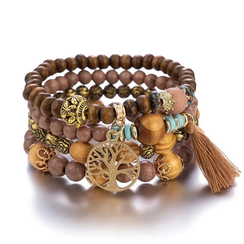 Multi-layer Wooden Bead Beaded Bracelet Elastic - B0010 Coffee - electronic accessories