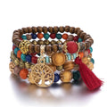 Multi-layer Wooden Bead Beaded Bracelet Elastic - B0010 Dark Mix - electronic accessories