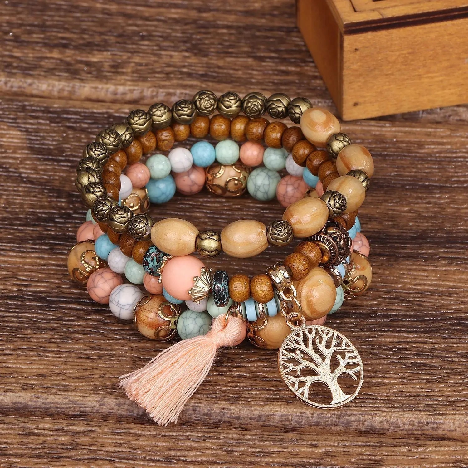 Multi-layer Wooden Bead Beaded Bracelet Elastic - B0010 Light Mix - electronic accessories