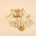 Multi-layer Wooden Bead Beaded Bracelet Elastic - B0013 Beige - electronic accessories