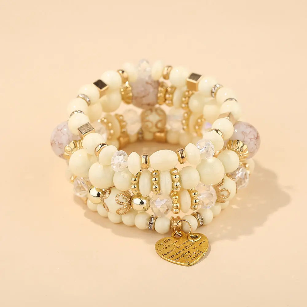 Multi-layer Wooden Bead Beaded Bracelet Elastic - B0013 Beige - electronic accessories