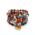 Multi-layer Wooden Bead Beaded Bracelet Elastic - B0013 Dark Mix - electronic accessories