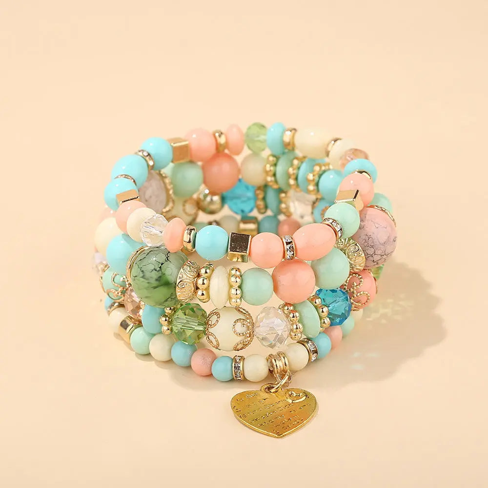 Multi-layer Wooden Bead Beaded Bracelet Elastic - B0013 Light Mix - electronic accessories