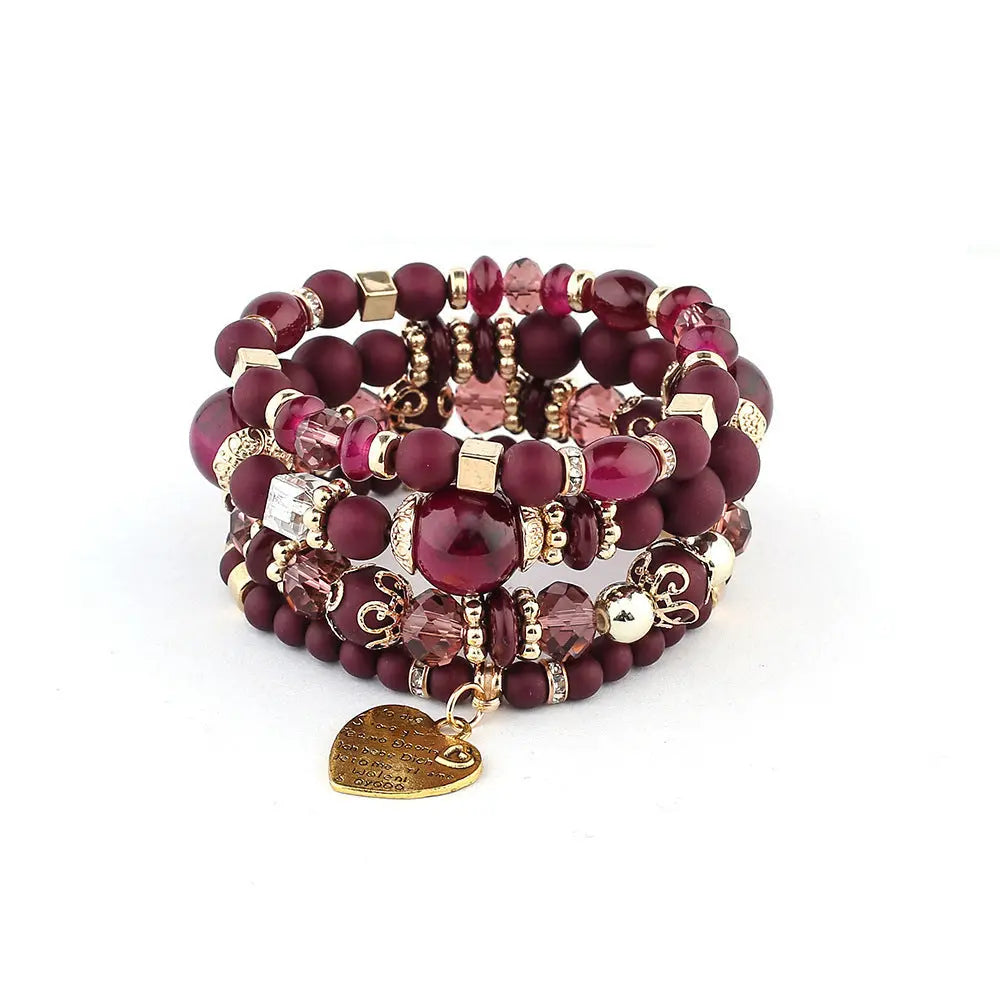 Multi-layer Wooden Bead Beaded Bracelet Elastic - B0013 Red And Purple - electronic accessories
