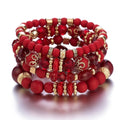 Multi-layer Wooden Bead Beaded Bracelet Elastic - B0013 Red - electronic accessories