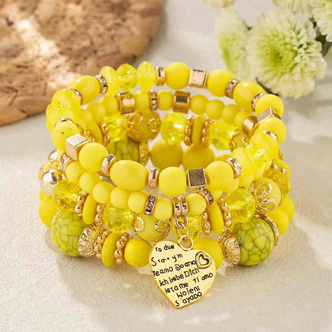 Multi-layer Wooden Bead Beaded Bracelet Elastic - B0013 Yellow - electronic accessories