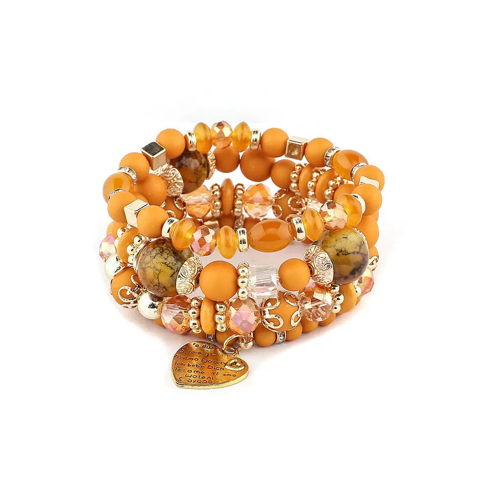 Multi-layer Wooden Bead Beaded Bracelet Elastic - B0013 Yellow Coffee - electronic accessories