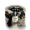 Multi-layer Wooden Bead Beaded Bracelet Elastic - B0038 Black - electronic accessories
