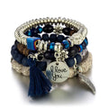 Multi-layer Wooden Bead Beaded Bracelet Elastic - B0038 Blue Black - electronic accessories
