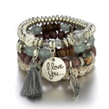 Multi-layer Wooden Bead Beaded Bracelet Elastic - B0038 Gray - electronic accessories