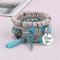 Multi-layer Wooden Bead Beaded Bracelet Elastic - B0038 Light Blue - electronic accessories