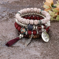 Multi-layer Wooden Bead Beaded Bracelet Elastic - B0038 Red And Purple - electronic accessories