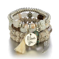 Multi-layer Wooden Bead Beaded Bracelet Elastic - B0038 White - electronic accessories
