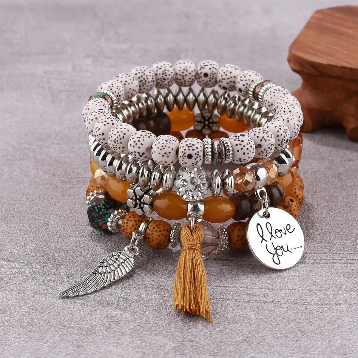 Multi-layer Wooden Bead Beaded Bracelet Elastic - B0038 Yellow Coffee - electronic accessories