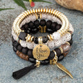 Multi-layer Wooden Bead Beaded Bracelet Elastic - B1038 Black - electronic accessories